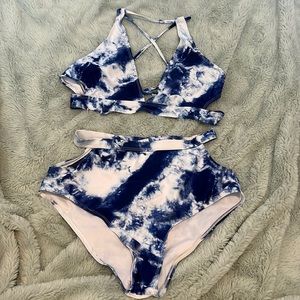 Blue Tye Dye High Waisted Bikini Size M